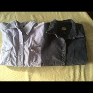 Two women’s corduroy shirts, Gap and Cabellas, XL